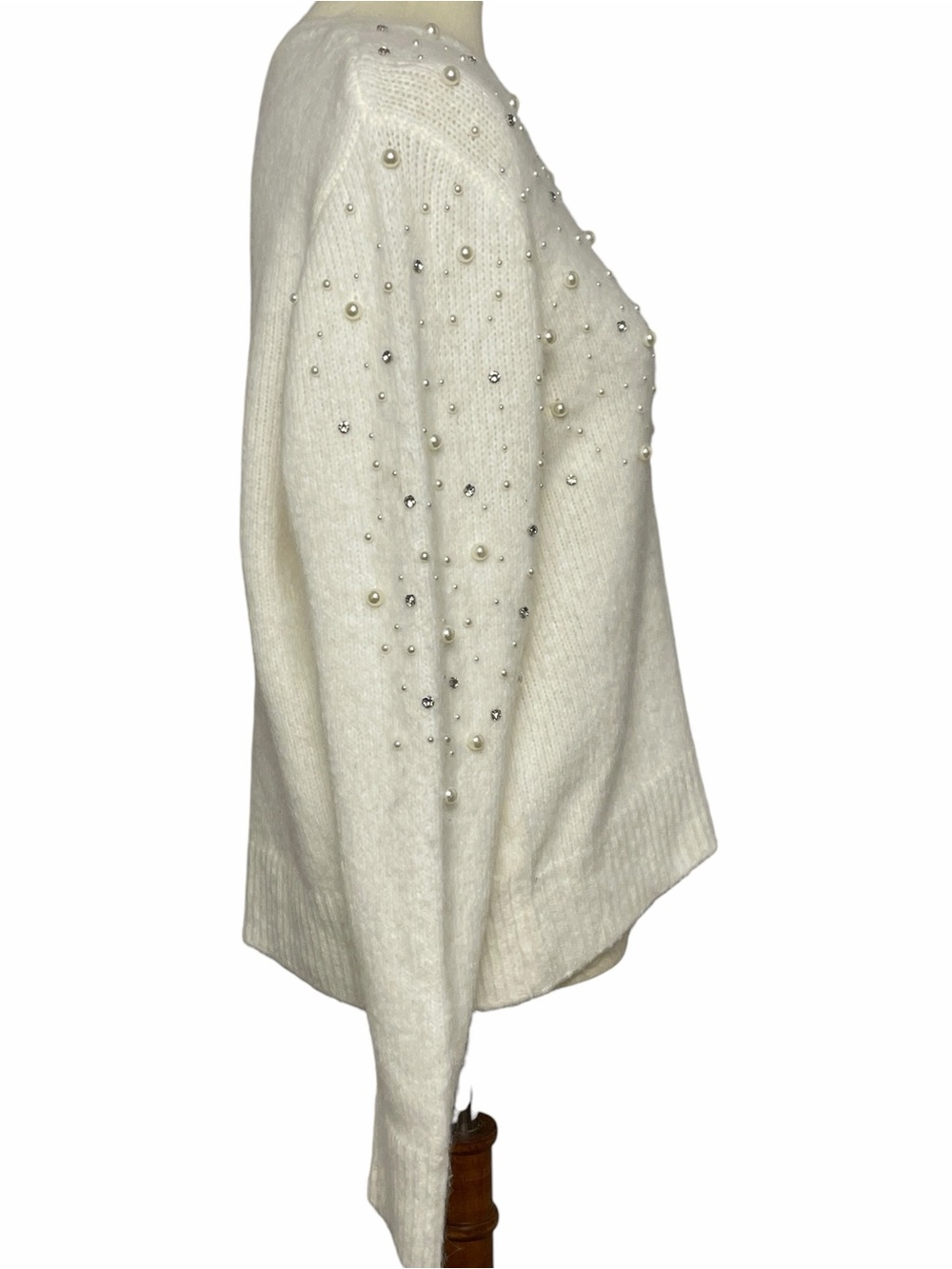 Philosophy Ivory Pearl & Rhinestone Embellished Knit Sweater Size L - Picture 3 of 7